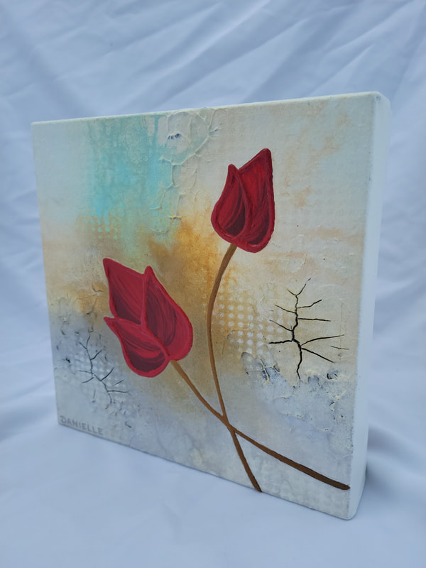 small white and red floral abstract painting for sale in kelowna bc