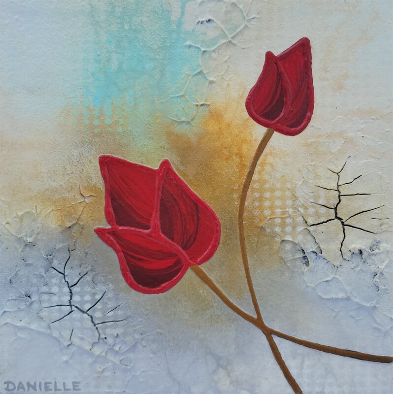 small white and red floral abstract painting for sale in kelowna bc