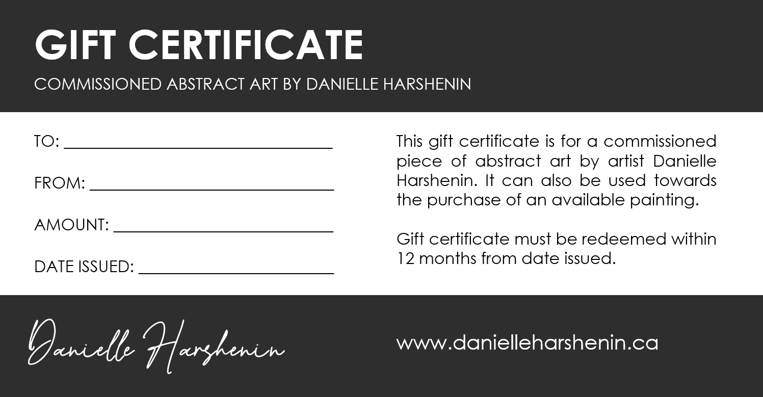 Sample Gift Certificate for Commissioned Abstract Art in Kelowna BC