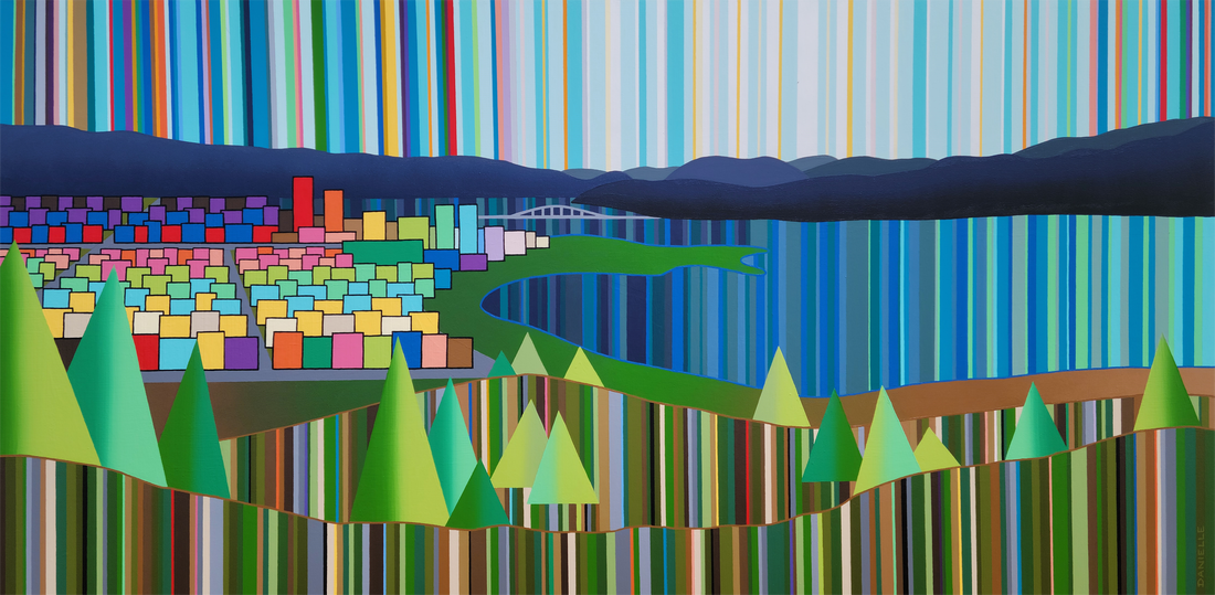 Knox Mountain barcode landscape painting by Danielle Harshenin