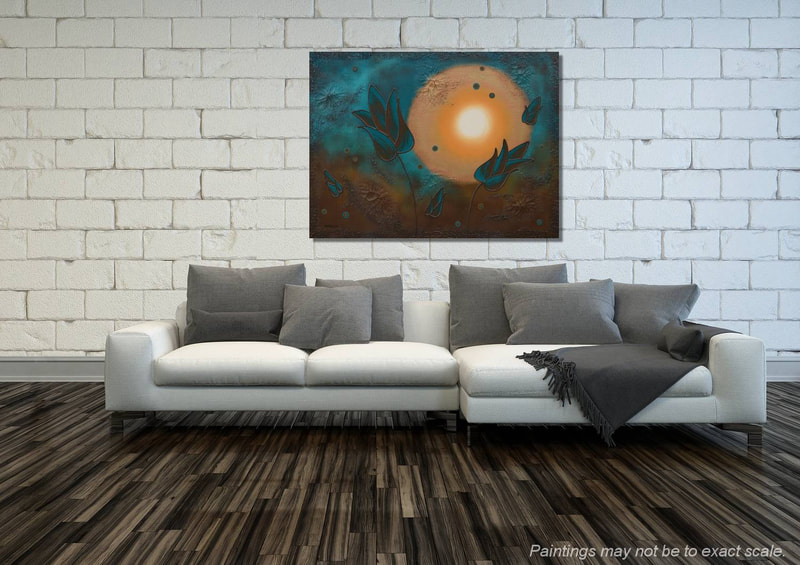 large blue and brown floral abstract painting for sale kelowna bc