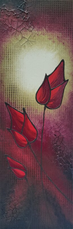 small red floral abstract painting for sale in Canada
