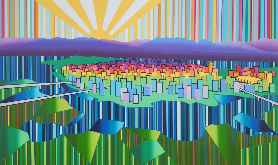 vancouver-skyline-contemporary-painting-for-sale-lloyd-gallery-penticton-bc
