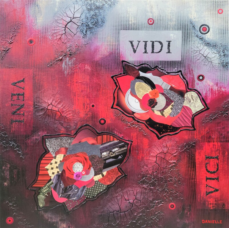 Veni Vidi Vici - Red Abstract Painting by Danielle Harshenin